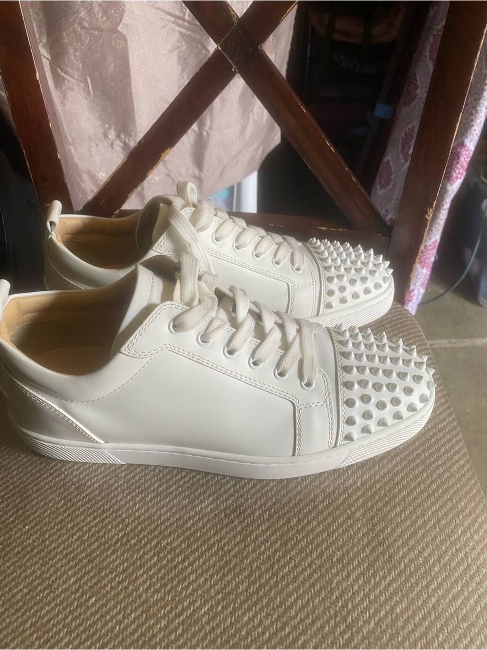 Christian Louboutin White Leather Spike-Toe Low-Top Sneakers